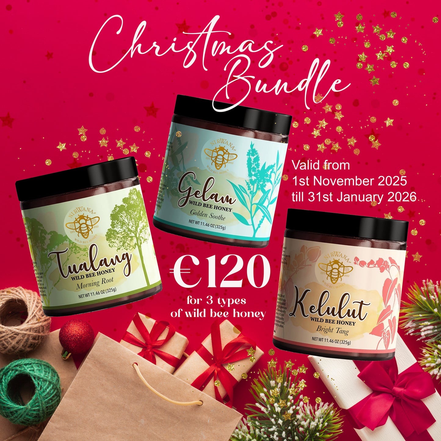 Nirwana Wild Bee Honey Christmas Bundle — Tualang, Kelulut & Gelam